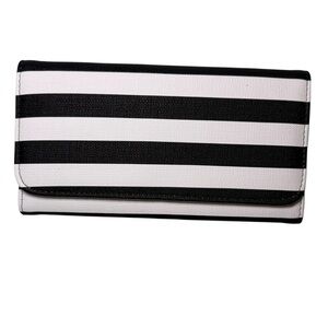 KUT from the Kloth Slim Striped Canvas Wallet Black White Snap Closure